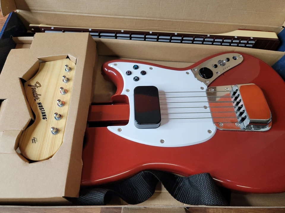 Controlador de guitarra Rock Band 3 rojo Fender Mustang Pro Sony Playstation 3 ~ en caja original Foto 3 de 3