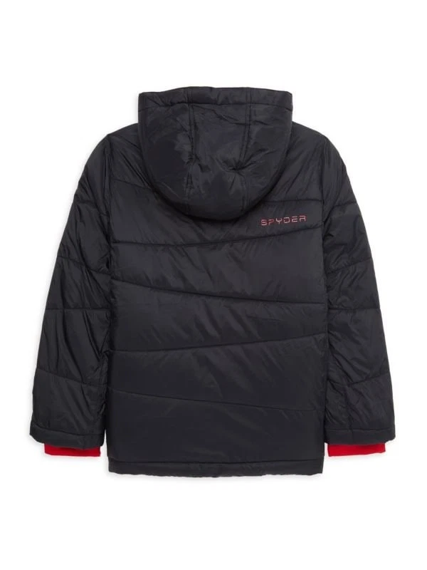 SPYDER BOY'S NEXUS LOGO HOODED PUFFER JACKET - SIZE: YOUTH L - BLACK/RED - Image 2 of 2