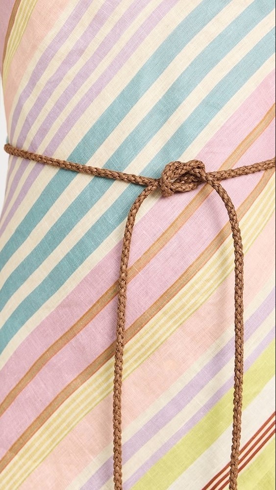 Zimmermann Halliday Bias Long Dress | Multi Stripe, Linen, Belt, Long Sleeve