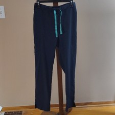Navy Blue Medical Scrub Pants with Teal Drawstring, Unisex Solid