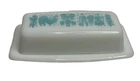 Vintage PYREX Turquoise Amish Butter Dish Lid Milk Glass Blue ButterPrint 28
