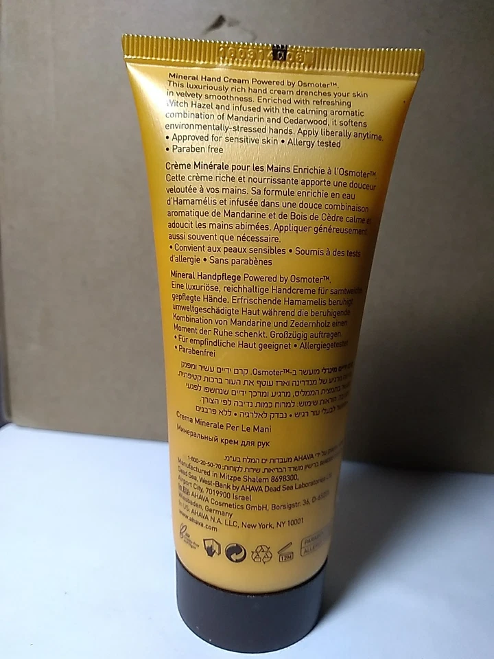 Crema de manos mineral de agua de Deadsea AHAVA mandarina y madera de cedro 3,4 fl oz nueva sin caja Foto 4 de 4