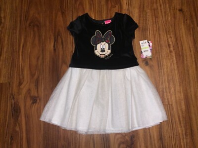 Disney Girls Minnie Mouse Black Velour Top Cream/Gold Tutu Winter Dress Sz  4 | eBay