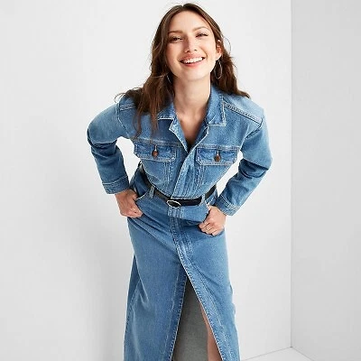 Women's Long Sleeve Denim Maxi Shirtdress - Universal Thread