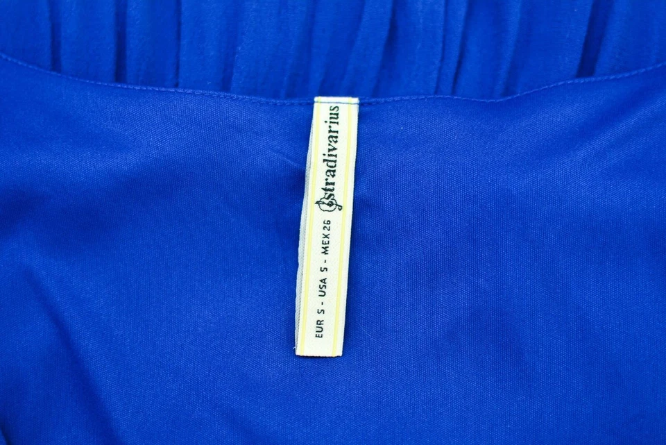 Mini robe femme Stradivarius bleu royal plissée transparente sans manches tai... - Photo 4/4