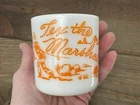 Vintage Milk Glass Mug TEX THE MARSHALL Hazel Atlas Child Size Excellent USA