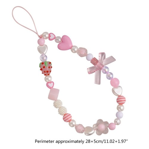 Beaded Phone Chains Wristband Straps Cute Strawberry Heart Bowknot Hanging Chain - Zdjęcie 8 z 8