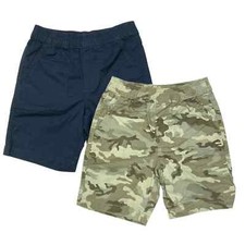 Boys 2-Pack Size 14/16 Woven Shorts, Camo Green Blue w/ Elastic Waist