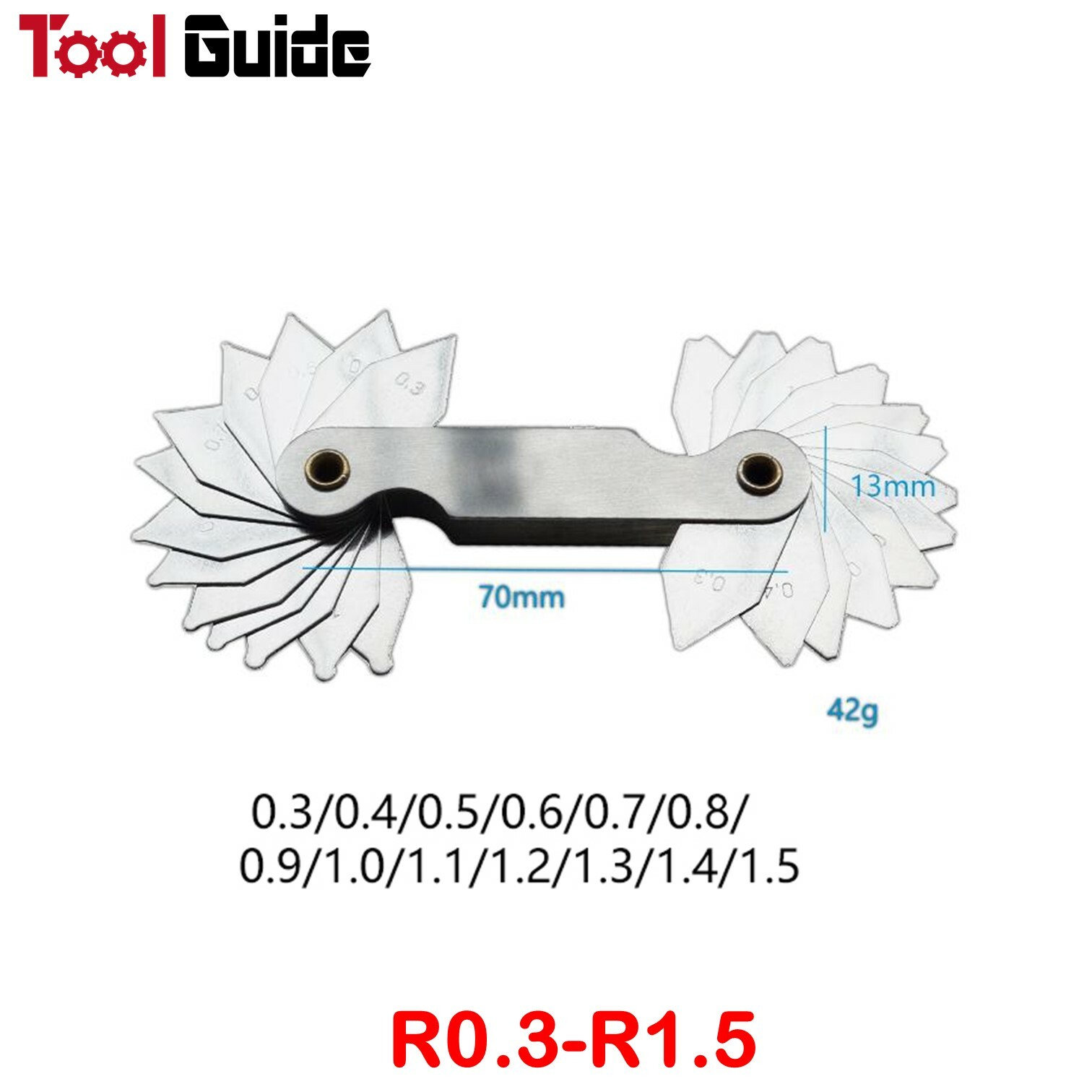 6PC Radius Gauge Metric External Internal R16.5,R714.5,R1525,R2550