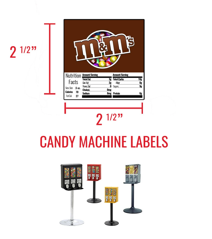 (3) CANDY VENDING MACHINE STICKERS LABELS - NUTRITION INFO - M&Ms - 2.5" x 2.5" - Image 3 of 4