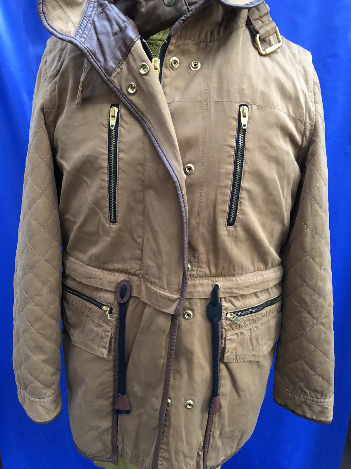 ZARA Brown Hooded Jacket Parka Women’s Size M Gem