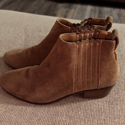 Jack Rogers Womens Liddy Suede Leather Ankle Bootie Brown 7.5 Scalloped Pull On