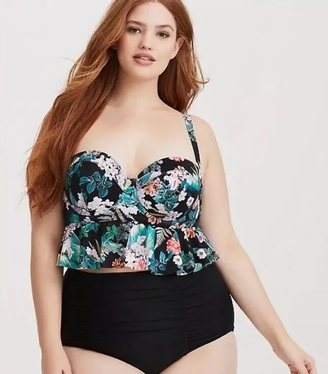 NWOT TORRID VIXEN DARK TROPICAL PEPLUM MULTI COLORED FLORAL BIKINI