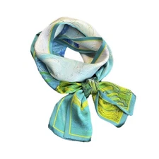 100% Mulberry Silk Long Scarf Women Green Oil Paiting Neckerchief Wrap 150*15cm