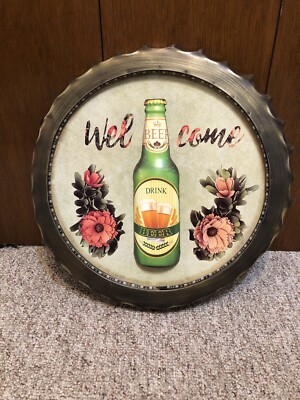  Welcome Drink Beer  Big 3D Bottle Cap Tin Metal Sign Bar Bottle cap Sign