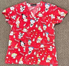 Hospital Critterz Scrub Size Small Red Christmas Holiday Theme Animal Design