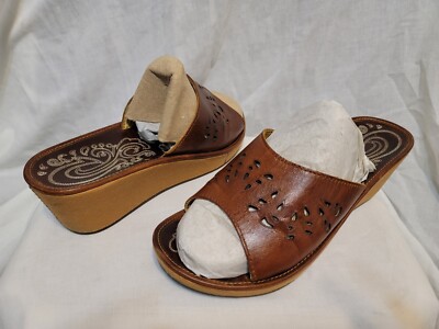 Olukai Noho Lio Womens Size Brown Leather Wedge Sandals