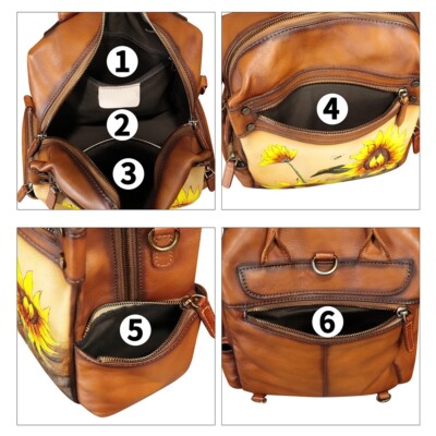 Genuine Leather Backpack Women Hand Painted Knapsack  display picture 3