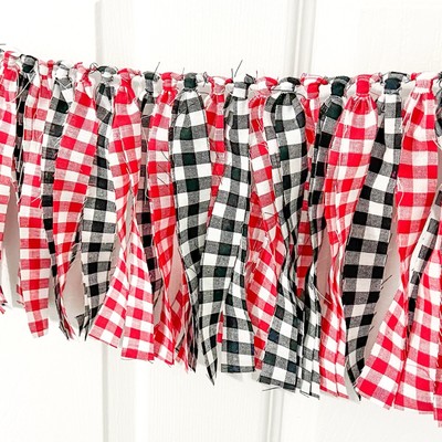 Summer Mantel Garland BBQ Party Decorations Farmhouse Decor Gingham Red Black