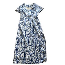 Vintage Maxi Silhouette Blue White Short Sleeve Dress Size 12