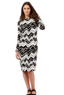Debenhams Röhrenkleid Zick-Zack-Print schwarz UK 16 UVP 75  TD7 BB 02