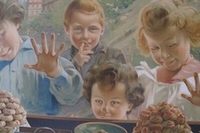 1905 Original French Advertising Carton Petit Beurre LU, Children Vitrine