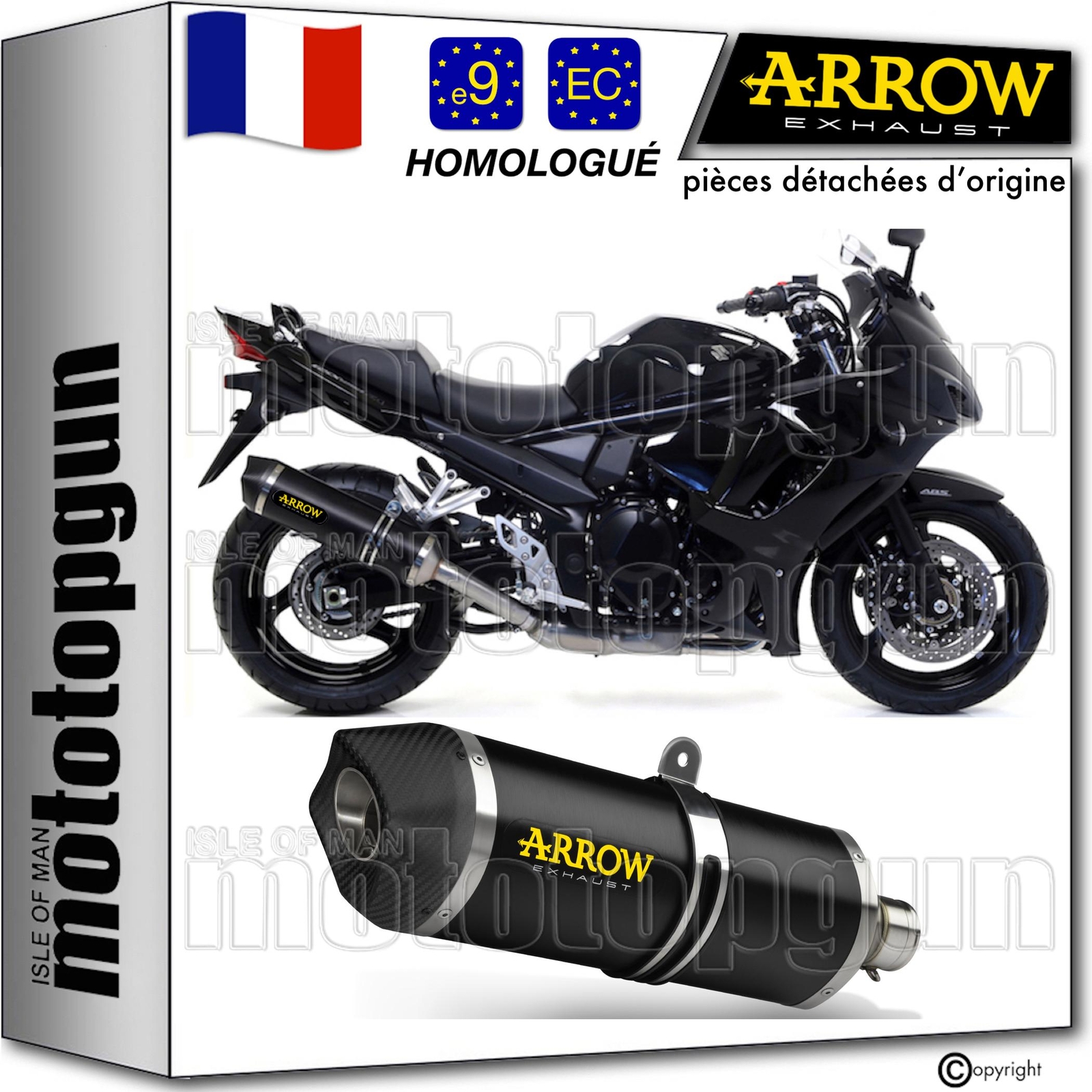Silencieux Arrow Race-Tech noir en carbone pour moto de tourisme Suzuki GSX 1250 FA 2012