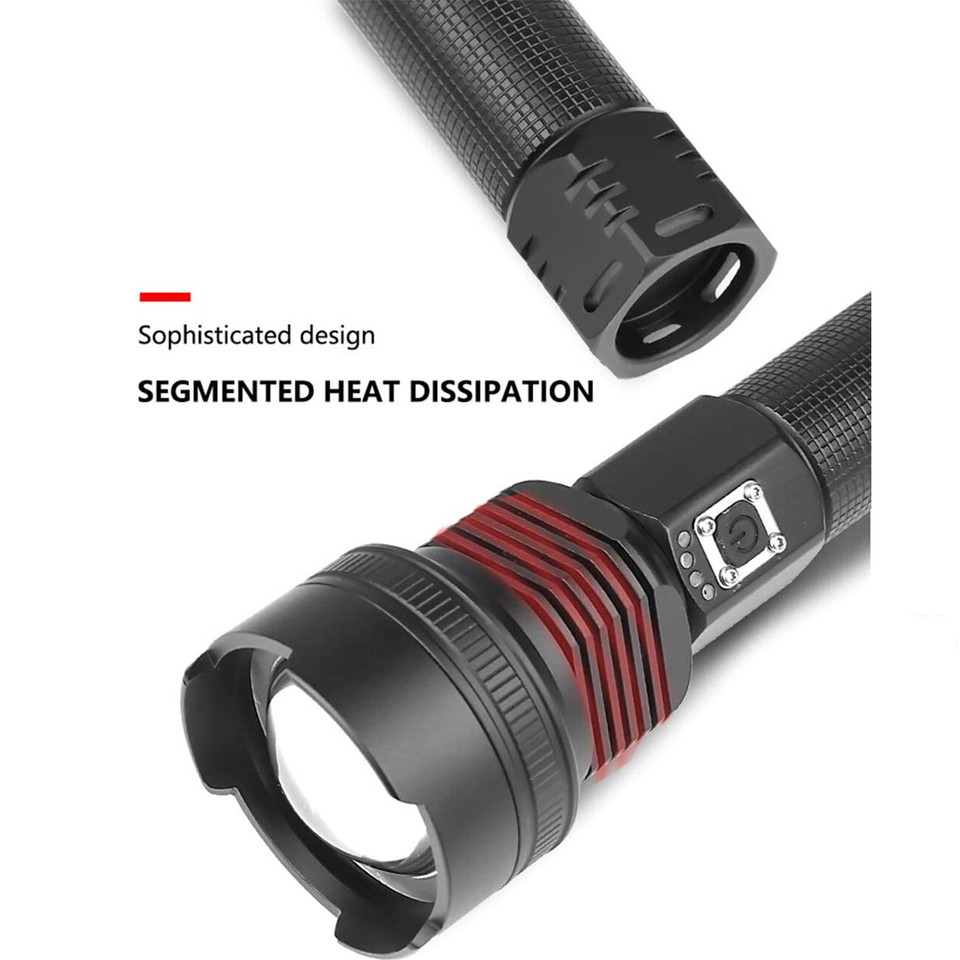 Torcia LED Ricaricabile Tattica 990000LM - Super Luminosa Zoomabile E Impermeabile Con Luci Stroboscopiche