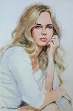 Original watercolor painting. Beautiful girl portrait. Minimalist illustration