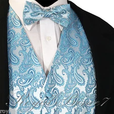 Turquoise XS to 6XL Paisley Tuxedo Suit Dress Vest Waistcoat & Bow tie Wedding