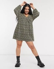 ASOS DESIGN Curve Plisse V-Neck Mini Dress Floral Sz 16