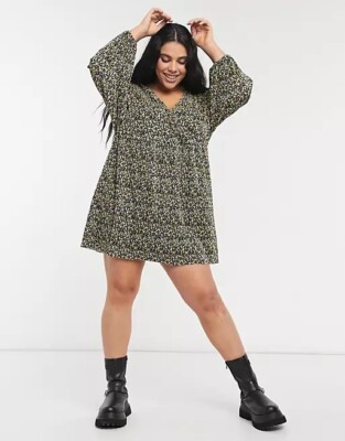 ASOS DESIGN Curve Plisse V-Neck Mini Dress Floral Sz 16 | eBay