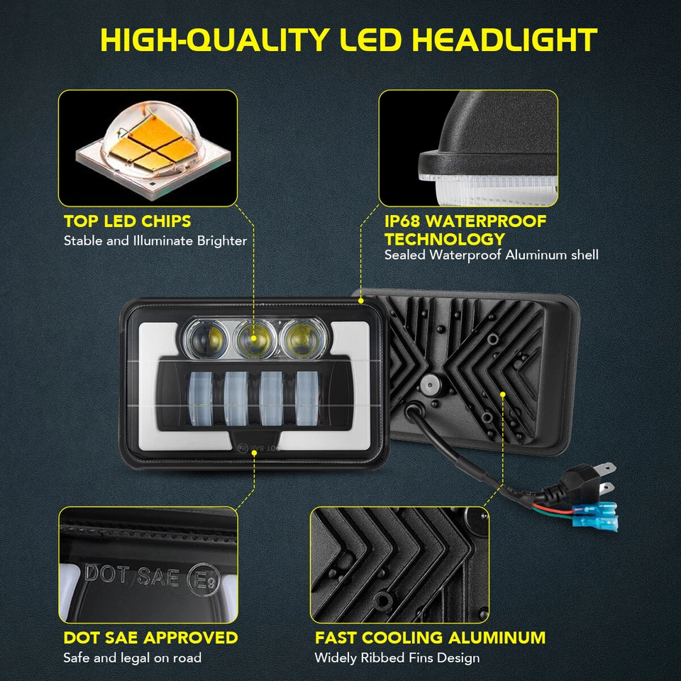 4PCS 4X6" LED Headlights Hi/Lo Sealed Beam For Chevrolet R3500 PICKUP 1989-1991 Foto 2 de 4