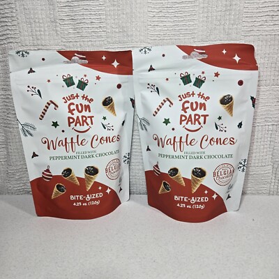 2x 4.23oz Just The Fun Part Mini Waffle Cones Peppermint Dark Chocolate HTF 