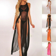 New Sleepwear Nightdress Womens Lingerie Long See Through Sheer Sleeveless Dress