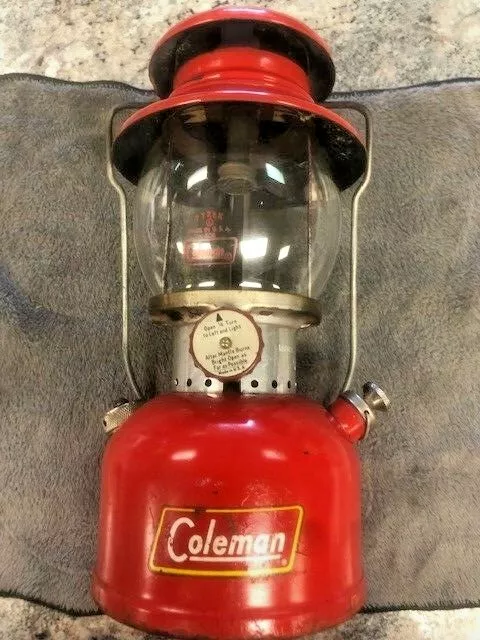 Vintage 1959 Coleman 200A Red Single Mantle Camping Lantern Complete PYREX  Globe 05/59