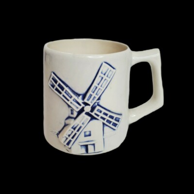 Deco Handpainted 3D Windmill Holland Blue & White Coffee Mug Cup  House Tulip
