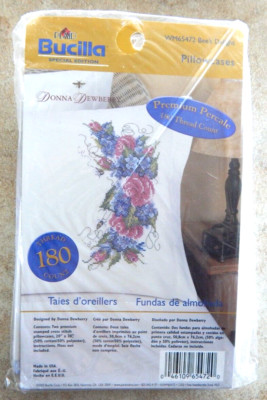 New Bucilla Cross Stitch Pillowcases (2) BEE'S DELIGHT #WM65472 Donna Dewberry