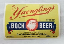 VINTAGE "Yuengling's Bock Beer" Unused 12oz. Bottle Label 1934 Potterville,PA