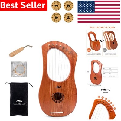 7 String Lyre Harp Mahogany Bone Saddle Steel Strings Tuning Wrench Gig Bag