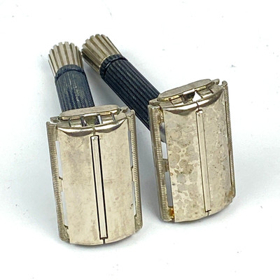 Gillette Super Speed Safety Razors Black Handle N4 O4 1960s DE Lot 2 Vintage