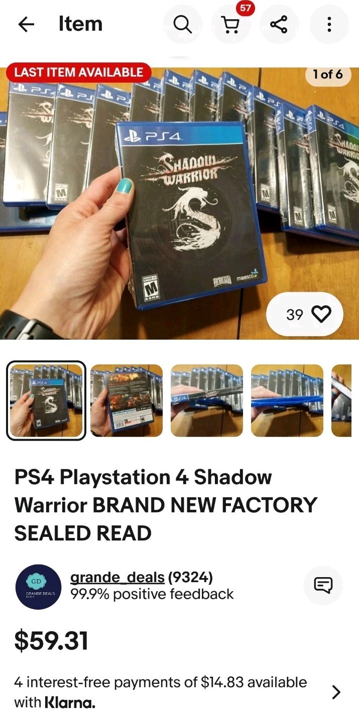 PS4 Playstation 4 Shadow Warrior BRAND NEW FACTORY SEALED SHIPS FREE & FAST!