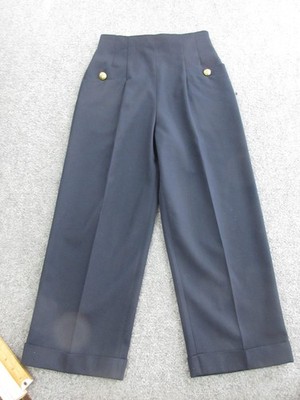 Sandro Dress Pants Womens 38 Blue Wool Twill Wide Leg Cropped Cuffed High Waist