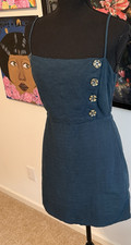 Urban Outfitters Navy Linen Cotton Mini Dress Size 4 Button Front Strappy Summer