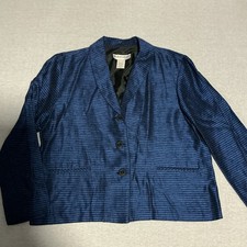 dressbarn Blue Striped Blazer Jacket Button Front Lined Pockets Long Sleeve PM