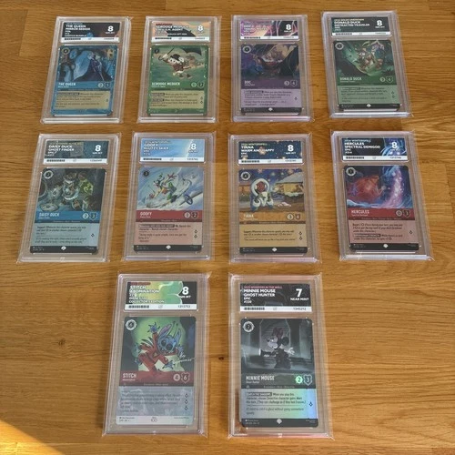 Disney Lorcana ACE 8 + 7 Graded Card Bundle x 10 Cards (Goofy, Donald Duck, etc)