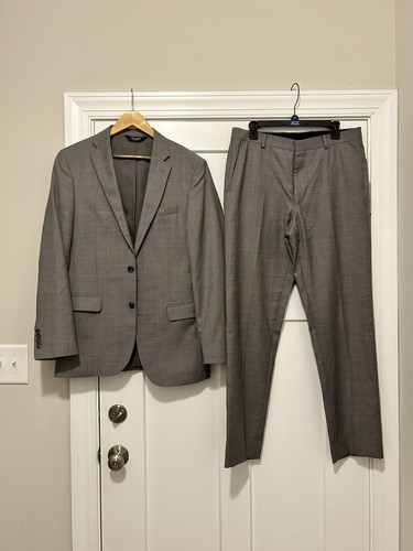Jos. Traje A Bank 40 L Gris Lana Traje Calce Ajustado Colección Viajero 34x32 Pantalones