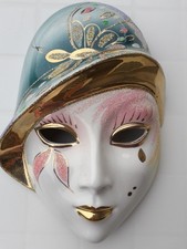 MASCHERA VENEZIANA DAMA ANNI '30, CERAMICA E ORO 16X23cm cod.F vintage '90