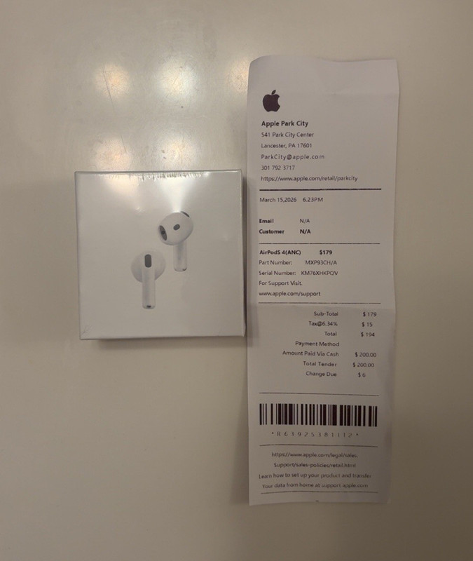 Apple AirPods 4 (ANC) Active Noise Cancellation Bluetooth Wireless Earbuds White