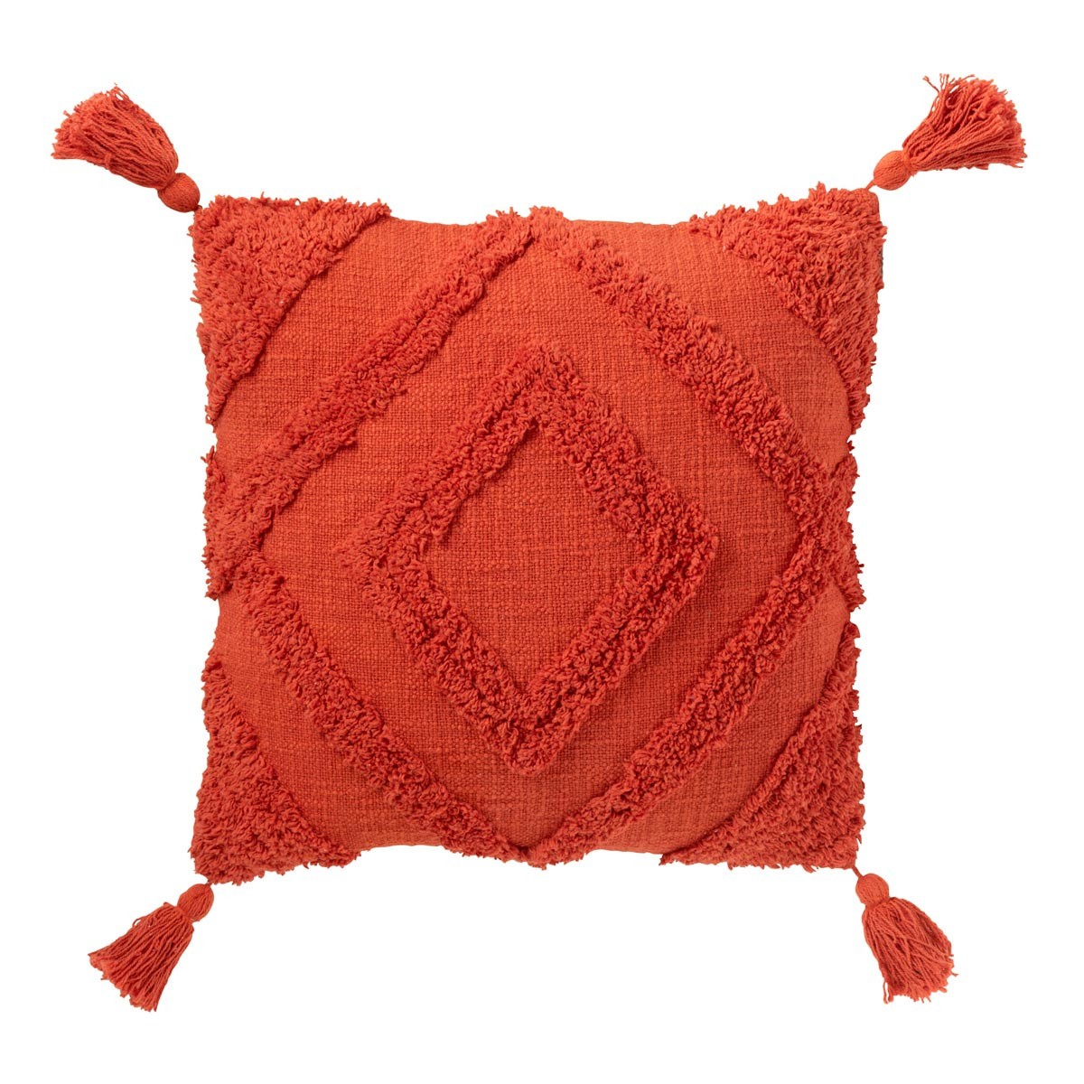 Coussin Efren tufté rouge brique 50x50cm pour revitaliser un canapé plat et sans couleur